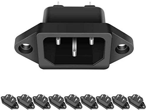 RUNCCI-YUN 10 Pack AC 250V 10A IEC 320 C14 Panel Mount Plug Adapter Power Connector Socket Black Screw Mount 3 Pins Inlet