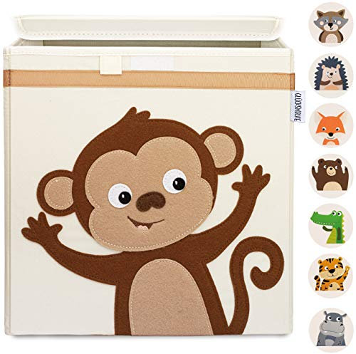GLÜCKSWOLKE Cesta Portagiochi - 15 Motivi, Contenitori, Scatola Portaoggetti (33x33x33) Cameretta Bambini, per Giocattoli, con Coperchio I Giungla Animali Scimmia