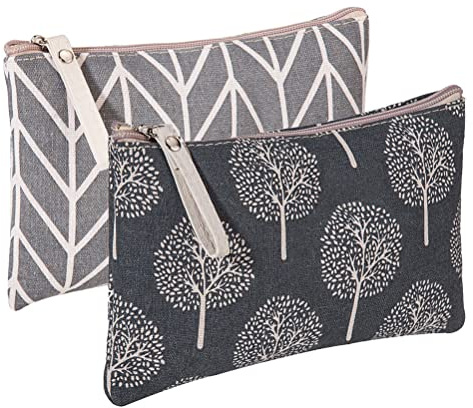 SUMAJU 2 Pcs Canvas Cosmetic Bag, Multi-Function Small Zipper Pouch Cute Makeup Pouch Travel Toiletry Bag Travel Size Toiletries Christmas Stocking Stuffers Gifts for Women,8.6 * 5.5 In