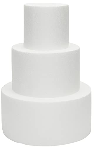 Bright Creations Set di ciucci per torte finte, altezza 27,4 cm, 3 ripiani, in schiuma bianca, per torte di compleanno finte e decorazioni nuziali artificiali, cilindri in schiuma per artigianato