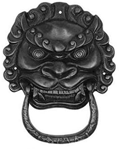 MMQGQ Antike Kupfer Türklopfer, Anti-rost Messing Löwen Kopf Türgriff, Schwarz Altmodischer Tierkopf Hof Vordertür Wanddekoration Zubehör(Size:15.5cm Diameter,Color:schwarz)