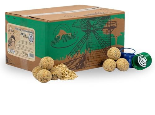 Lyra Pet® 150 Boules de Graisse pour mésanges de l'ALB-MÜHLE Grains complets & Fruits sans Filet + 2 distributeurs | Nourriture pour Oiseaux Sauvages pour l'été et l'hiver | avec Raisins secs