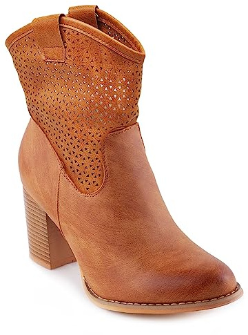 Toocool Botas Cowboy de Verano para Mujer, Zapatos Perforados, Tejanas de Tacón Cómodas, Botines G633 [40, Camellos]