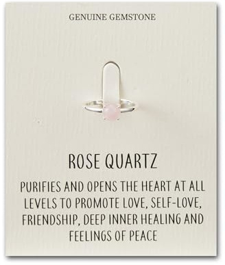 Philip Jones Rose Quartz Adjustable Ring with Quote Card