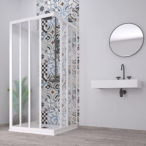 Decorspace Cabine de douche 3 côtés Paroi de Douche Porte Douche « Acrylique » en acrylique avec profils en PVC ouverture centrale réductible « Made in Italy » (90 x 90 x 90 cm)