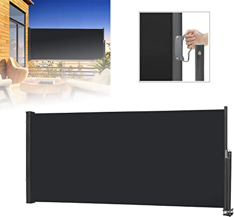 LARS360 Seitenmarkise Ausziehbar Sichtschutz Windschutz, Seitenmarkise Balkon mit Bodenmontage,Seitenwandmarkise Markisenstoff für Terrasse und Balkon,(120x300cm, Anthrazit)