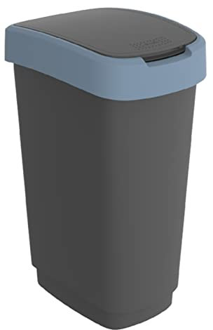 Rotho Twist Mülleimer 50l mit Deckel, Kunststoff, schwarz/blau
