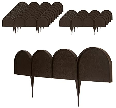 Evelyne Garden Border Edging in Half Round (Semicircle) Arched Design - 15pcs Brown Yard Landscaping Fence Liner Lawn Edge Barrier - 20ft. Kit of Decorative Lawn Landscape Panels Elements