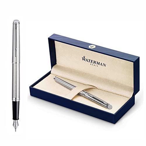 Waterman Hémisphère Füllfederhalter mit Gravur | Geschenk für Mann und Frau | inspiriert von Pariser Mode | personalisiert | graviert | Blaue Tinte | Mittlere Spitze (EDELSTAHL C.C.)