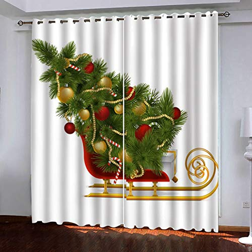 Bishilin Verdunkelungs Vorhänge Schlafzimmer 2er Set 274x183CM, Schlitten und Weihnachtsbaum Gardinen Vorhänge Blickdicht mit Ösen