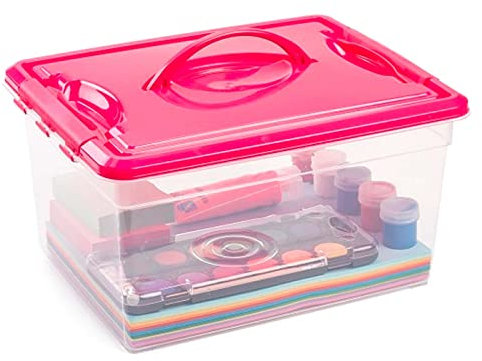 AC - Caja de ordenación de plástico - Transparente con asa - Nº 9 - Contenedor para almacenar Juguetes, Libros, Ropa, Mantas. Capacidad 12 litros. Dimensiones Aprox.: 18 x 34 x 27 cm (Surt)