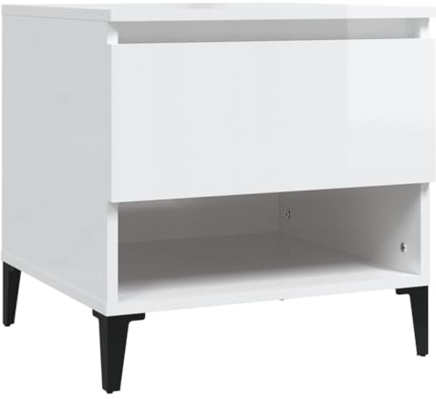 vidaXL Mesa Auxiliar de Madera contrachapada Blanco Brillo 50x46x50 cm