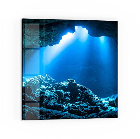DEQORI Küchenrückwand Glas | Motiv Felsige Unterwasserhöhle | 60x60 cm | Bad- oder Herd-Rückwand | Herdblende Spritzschutz für Küche & Badezimmer | moderne Deko für Fliesenspiegel