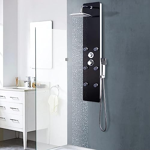 INLIFE Duschpaneel Glas 25×44,6×130 cm Schwarz,12.38kg,142993