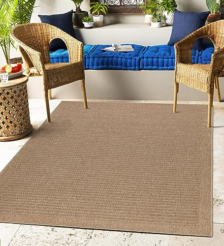 Carpettex Outdoor Teppich Wetterfest 200x300 (200x290 cm) Sisal & Jute Optik Beige - Ideal für Balkon, Garten, Terrasse, als Küchenteppich - Teppich Waschbar, Wasserfest, Pflegeleicht, Vintage Design