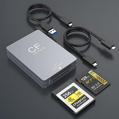 Quanlex Lector de tarjetas CFexpress tipo B y SD de doble ranura, USB 3.1 Gen 2 10 Gbps, lector de tarjetas CF Express portátil incluido cable USB C a USB A/C, compatible con Windows/Mac/Linux/Android