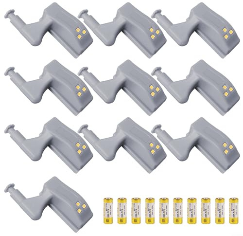 Luce LED con sensore a cerniera, 10 pezzi LED alimentata a batteria Luce da sotto il mobile Luce notturna con sensore a cerniera per armadio da cucina, armadio, soggiorno, camera da letto