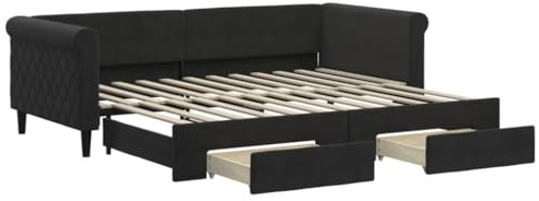 vidaXL Tagesbett Ausziehbar mit Schubladen Schwarz 90x200 cm Samt