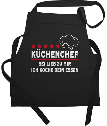 Shirtracer Schürze - Kochschürze - Herren 1 - Küchenchef Sei lieb zu mir ich koche dein Essen I Geschenk Hobbykoch I Kochen - 60x87 - Schwarz - küchenschürze weihnachtsgeschenke schürzen