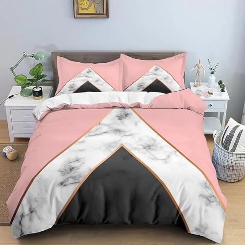 Geometrisches Bettbezug-Set für Einzelbett, nordisches Plaid, King-Size-Bettbezug, Mikrofaser, rosa, weiß, schwarz, Streifenmuster, Bettwäsche-Set, 230 x 220 cm + 50 x 80 cm x 2