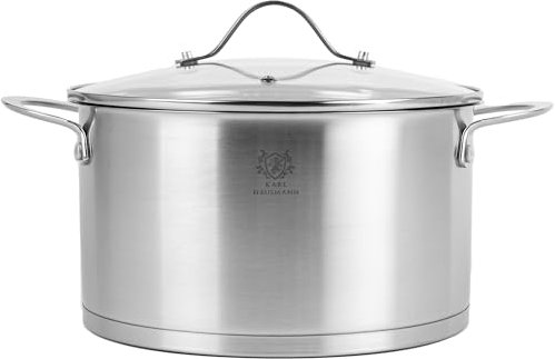 KARL HAUSMANN Pentola Acciaio Inox - 6.1L - 24 cm - Casseruola Induzione con Coperchio Vetro - Pentola Inox 18/0 - Scala Misura - Per Tutti i Fuochi - Pentole Acciaio Inossidabile