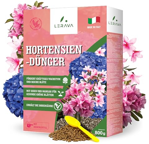 LERAVA® Hortensiendünger [BIO] - 800g - Dünger für säureliebende Pflanzen, erhält den Säuregehalt des Bodens und sorgt für eine reiche Blüte - Dünger für Hortensien, Kamelien, Alpenveilchen, Azaleen