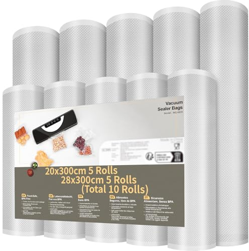 10 Rolls Vacuum Food Sealer Rolls, Vacuum Sealer Bags, 20/20/20/20/20x300cm+28/28/28/28/28x300cm Vacuum Food Sealer Bags, Vacuum Sealer Machine Bags