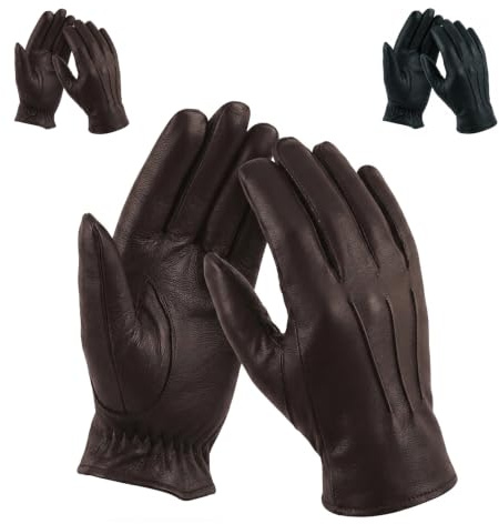 Swift Wear Men's Leather Police Classic Soft Genuine Real Driving Gloves Unlined Black (Dark Brown, M)