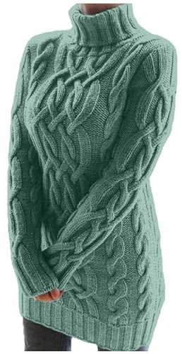 Winterpullover Damen, Lang Rollkragenpullover Damen Cable Grobstrick Pullover Warm Strickpullover Elegant Langarm Pulli Oversize Alpaka Kleider Sweater Winter Hohe Taille Norweger-Pullover Casual WOL