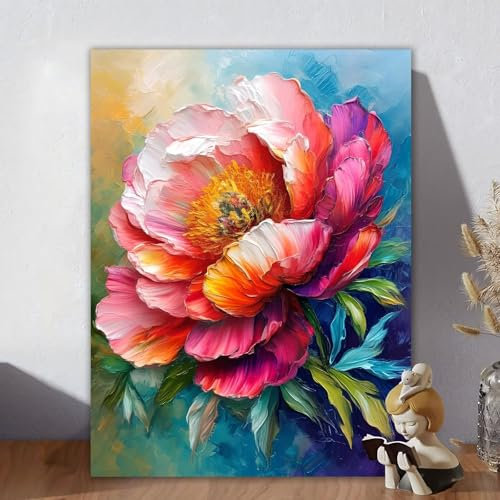 Malen Nach Zahlen Erwachsene Blume, Malen Nach Zahlen Kinder, DIY Kreativ Set für Frauen mit 3-Pinseln Acrylfarbe Kit, Paint by Numbers Pfingstrose für Aesthetic Room Decor, Ohne Rahmen 80x110cm N-2