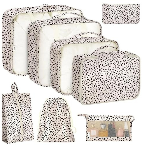 8 stycken reseförvaringskuber för skor, kläder, garderob, resväska, väska, väska, väska (beige)