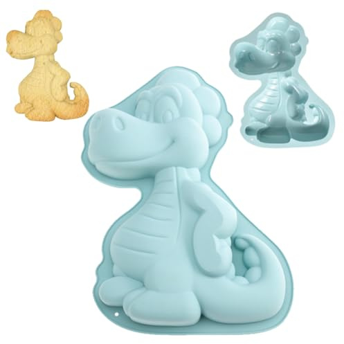 Eryndis Kuchenform Dinosaurier Silikon, Backform Dinosaurier 3d, Kuchenform Dinosaurier Silikon, 3D Dinosaur Baking Mould für Backen Dino Kindergeburtstag Kinder Dinosaurier Groß (Blau)