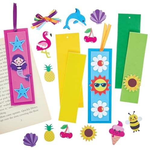 Baker Ross FN414 Sommer-Lesezeichen-Sets – 6er-Pack, Lesezeichen basteln für Kinder, Bastelideen zum Weltbuchtag