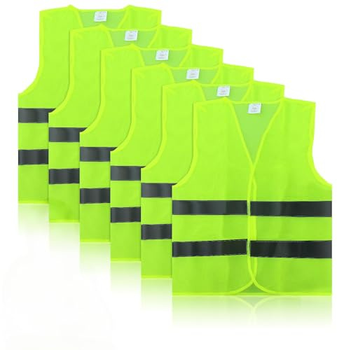 LWMLWM 6 Pezzi Giubbotto di Sicurezza Riflettente, Giubbotto Catarifrangente Auto, Gilet di Sicurezza Alta visibilità, Gilet Catarifrangente per Cantiere, Conducenti Cantiere, Pulizia