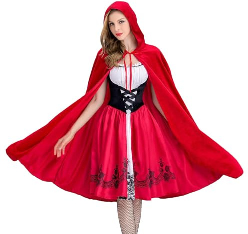 Yoller Disfraz de Caperucita Roja para mujer, Halloween, carnaval, cosplay, vestido de Caperucita Roja y capa con capucha, L