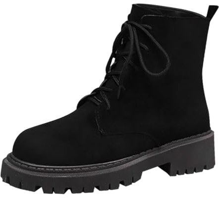 FGUUTYM Botines de ante para mujer, estilo retro, tacones gruesos, tallas grandes, botines con cordones, elegantes y ligeras, botas de entretiempo para otoño e invierno, Negro , 40 EU