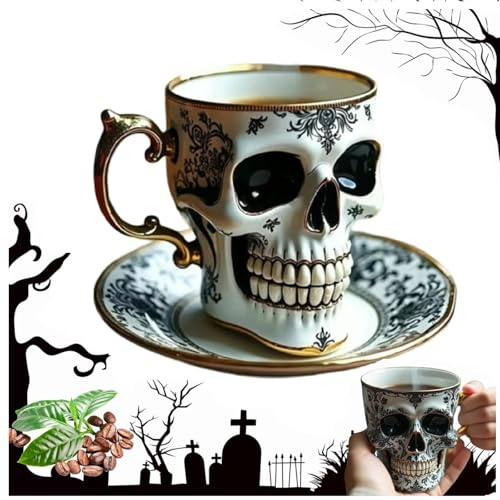 Royal Skull Coffee Mug, Halloween Gothic Decor Horror Novelty Ceramic Tea Cup Funny Diabolical Bonehead Gift, for Coffee Lovers and Collectors (#B)