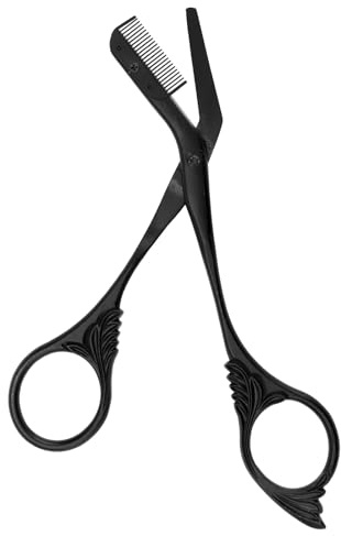 Fukaisu Professional Eyebrow Scissors, Stainless Steel Brow Shaper Grooming Scissors Precision Trimmer with Comb Black Non-Slip Trimming Sterile Scissor for Women Men