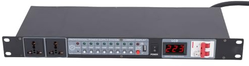 Denash Power Sequence Controller, 10 Channel Power Sequencer with Digital Voltage Display, 10 Outlets Rack Mount Power Strip, Surge Protector, 15A 6ft Power Cord (UK Plug)