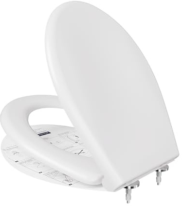 CECIPA Copriwater con chiusura ammortizzata, sedile WC ovale in Duroplast fino a 250 kg,con funzione Quick-Release e Soft-Close, facile da installare con dima, bianco