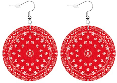 Orecchini Da Donna Pelle Sintetica Circle Bandana Pattern Leggeri E Lussuosi Teardrop Leather Dangle Earrings Accessories Per For Women Girls Adatti Per L'Uso Quotidiano