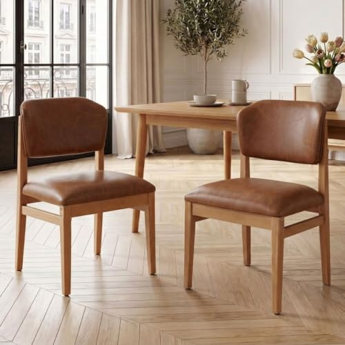 chairus Esszimmerstühle 2er Set Holz, Retro Küchenstühle Polsterstuhl Essstühle aus Kunstleder, Akzentstühle mit gepolstert Rückenlehne für Esszimmer, Küche, Restaurant, Braun