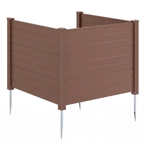 GYMAX Lot de 3 Panneaux Brise Vue Extérieur 122 x 95 cm, Clôture de Jardin en Plastique Décoratif, Clôture de Confidentialité avec Piquets Galvanisés, pour Climatiseur Poubelles Cour Extérieur