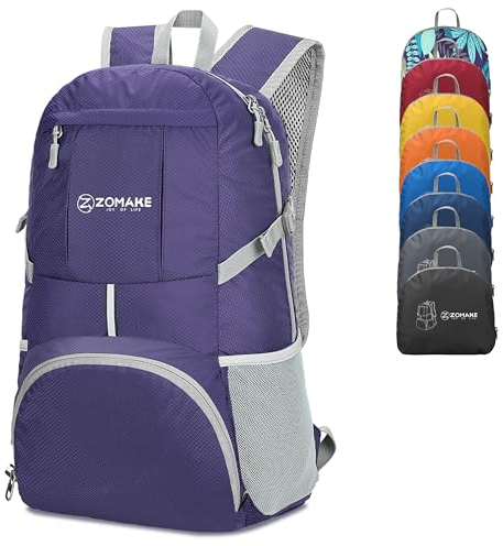ZOMAKE Lightweight Foldable Backpack, Packable Rucksack 35L Folding Small Back Pack Foldaway Ultralight Daypack Collapsible for Women Men Travel Hiking Walking (Purple)