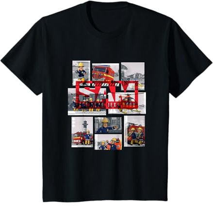 Fireman Sam Kinder T-Shirt, Sam, Schwarz, Unisex, Cartoon, Kurzarm, Klassisch, Fitted, Pull-On, Rundhals, Standardlänge, 80/92, DE