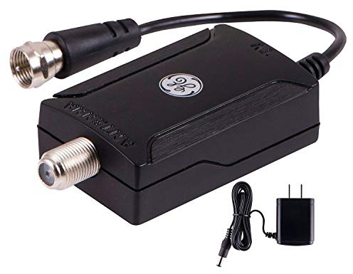 GE Indoor TV Antenna Amplifier Low Noise Antenna Signal Booster Clears Up Pixelated Low-Strength Channels HD TV Digital VHF UHF AC Power Adapter Black 42178