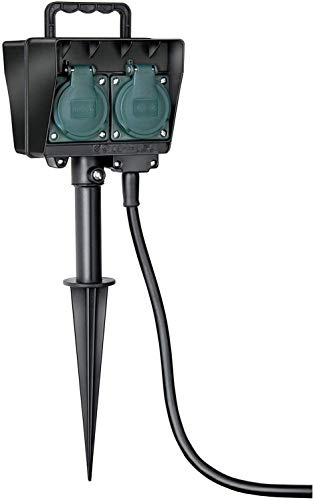 Brennenstuhl Garten-Steckdose/Außensteckdose 4-Fach mit Erdspieß (witterungsbeständiger Kunststoff, Steckdose für außen mit wasserfestem Gehäuse, 1,4m Kabel) schwarz (4-Pack)