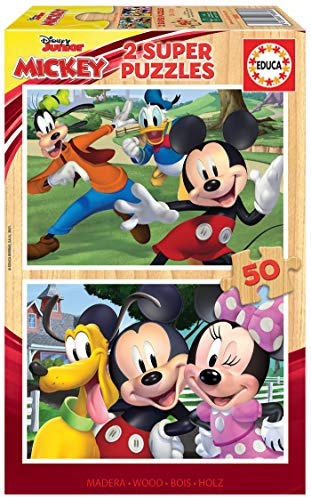 Educa - Disney Mickey and Friends Mouse, 2 Wooden Puzzles, 50 Pieces, + 4 Years, Ref, Multicoloured (18880)
