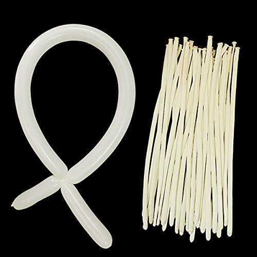 Tangser 260 White Long Skinny Balloons, Globos Largos 100 Pcs for Animal Balloons, Includes Ties for Arch