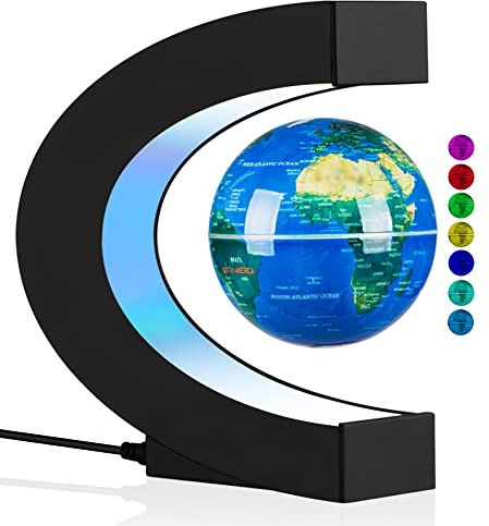 Levitating Globe with LED Lights, Multi-Color Changing Magnetic Levitation Globe Rotating Floating World Map Globe Lamp Office Home Desk Decoration Gadget for Friend Birthday Gifts